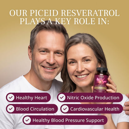 VINIA Blood Flow | Piceid Resveratrol Capsules | Vegan, Non-GMO, 30 Count Heart Health | Healthy Blood Pressure Support* | Nitric Oxide Production | Red Grape Antioxidant Supplement