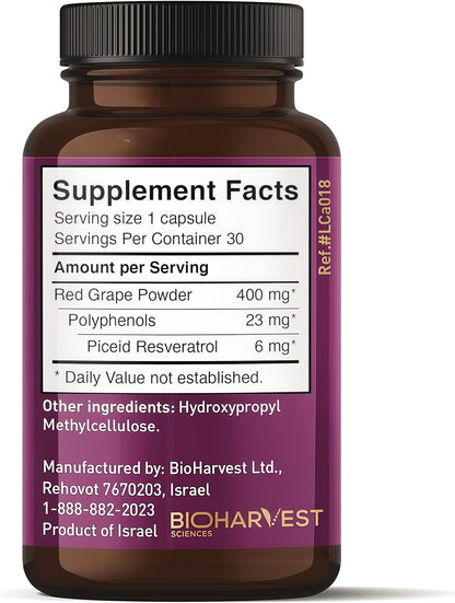 VINIA Blood Flow | Piceid Resveratrol Capsules | Vegan, Non-GMO, 30 Count Heart Health | Healthy Blood Pressure Support* | Nitric Oxide Production | Red Grape Antioxidant Supplement